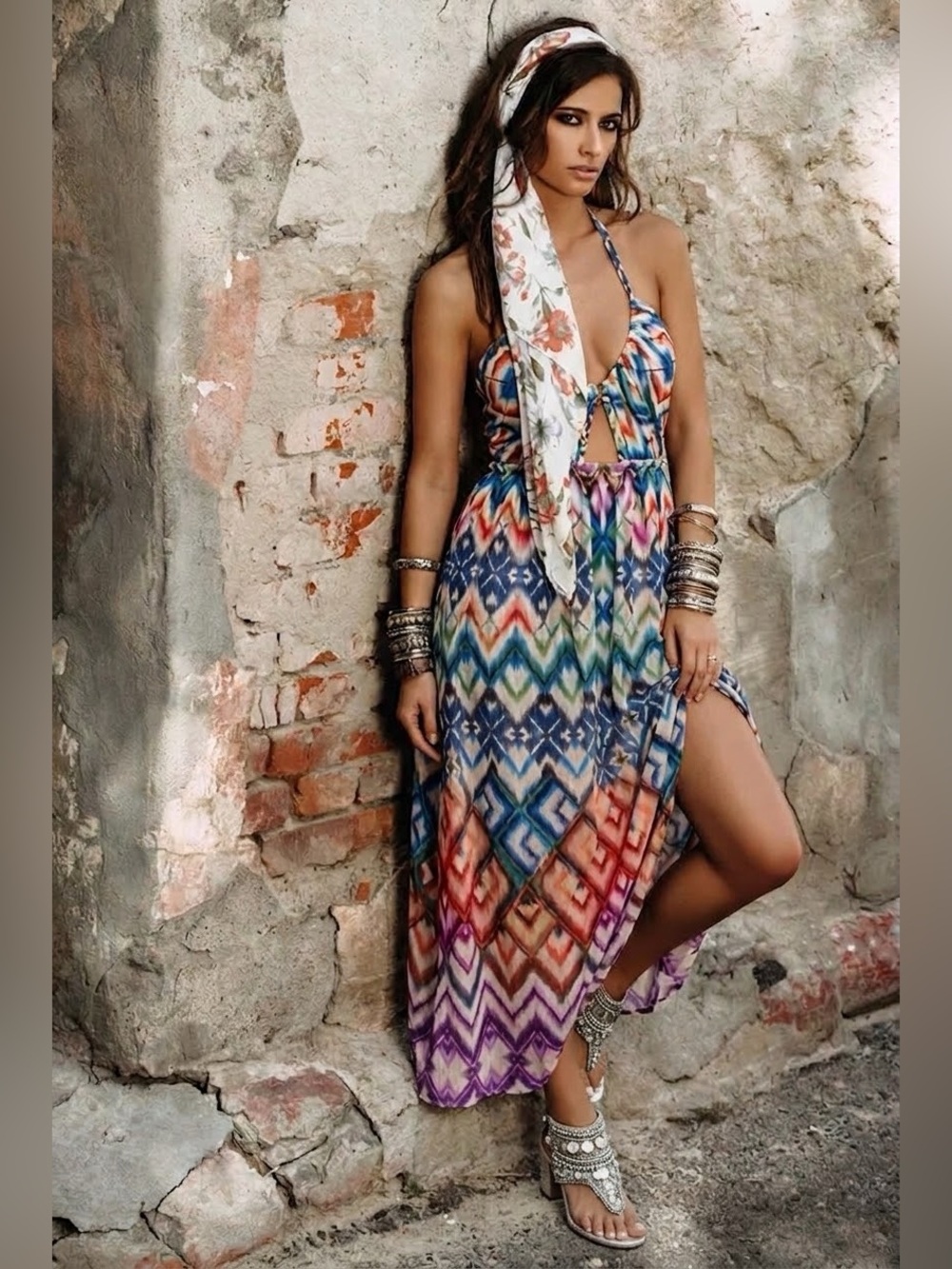 Anthropologie Multicolor Halter Midi Dress Size 6 NWT